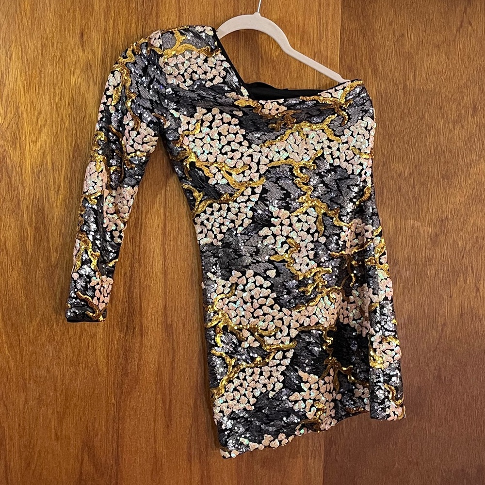 MISSGUIDED One-Sleeve Sequin Mini Dress Sz 4